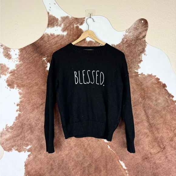 Rae Dunn Blessed Soft Knit Black Pullover Sweater - Picture 2 of 6